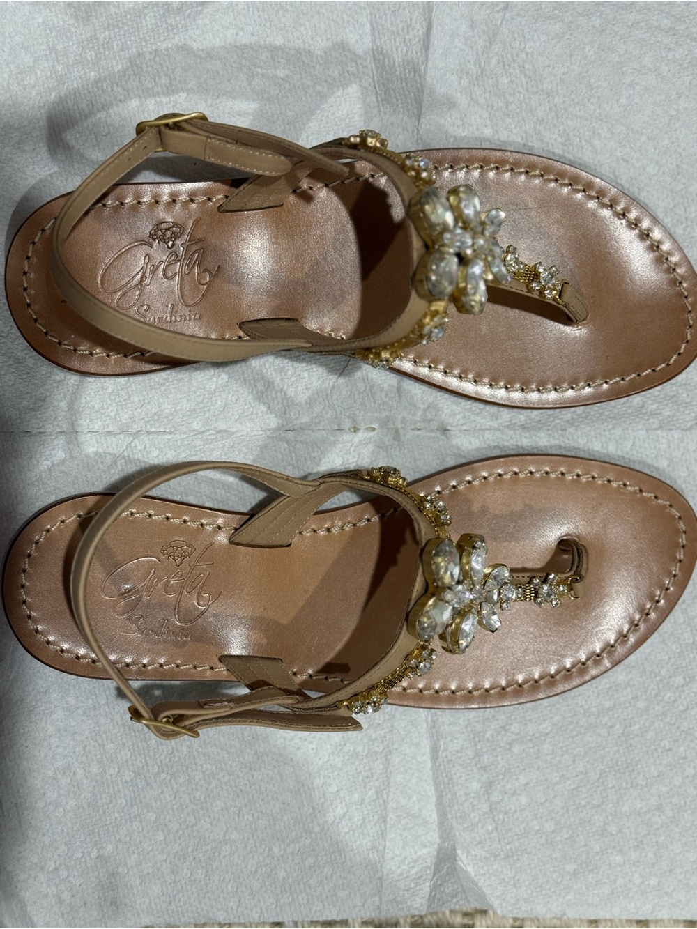 Greta Sardinia Jeweled Leather Sandals, Made in Italy, Size 37, NWOT